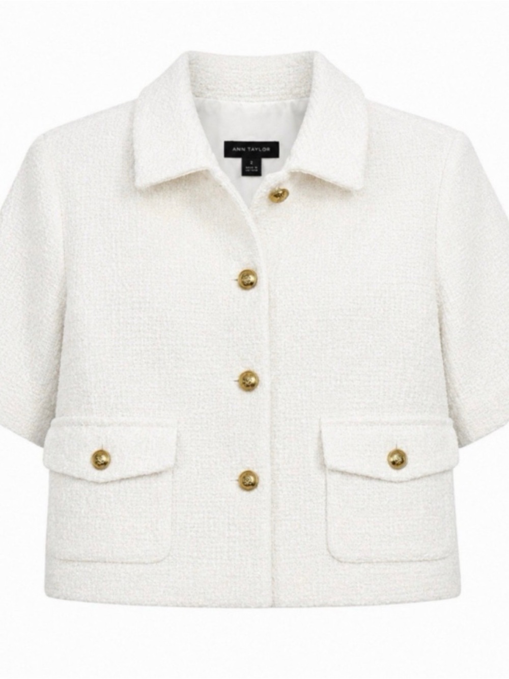 NWT, Ann Taylor Cream Textured Bouclé Blazer with Gold Buttons, size 8 - Picture 3 of 4